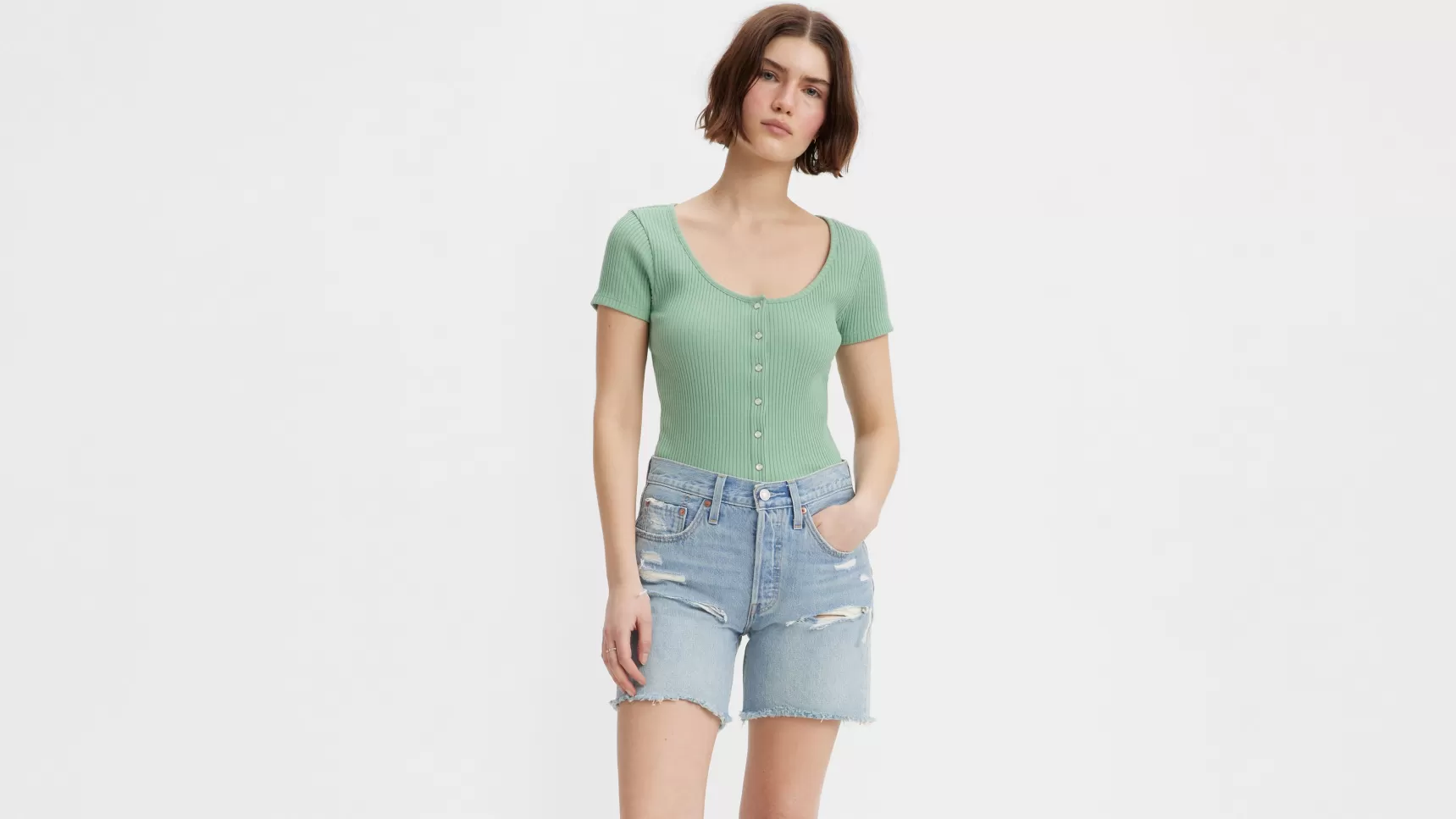 New Britt Top Met Korte Mouw En Kliksluiting Voorzijde Dames Tops & T-Shirts