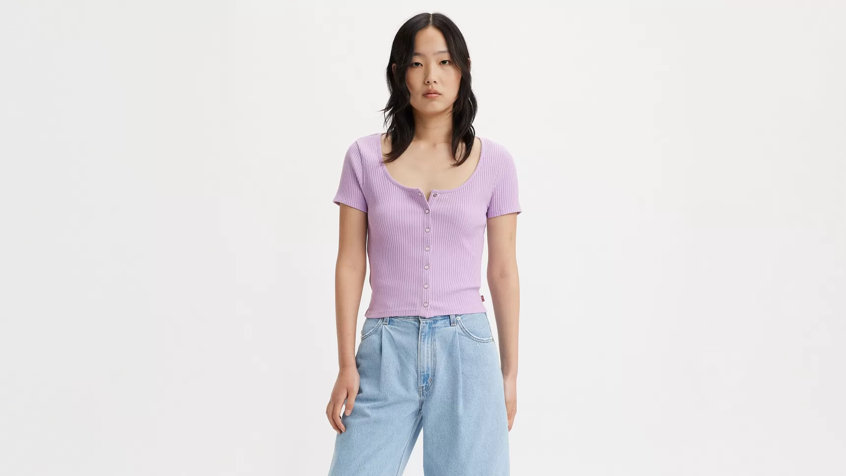 Shop Britt Top Met Korte Mouw En Kliksluiting Voorzijde Dames Tops & T-Shirts