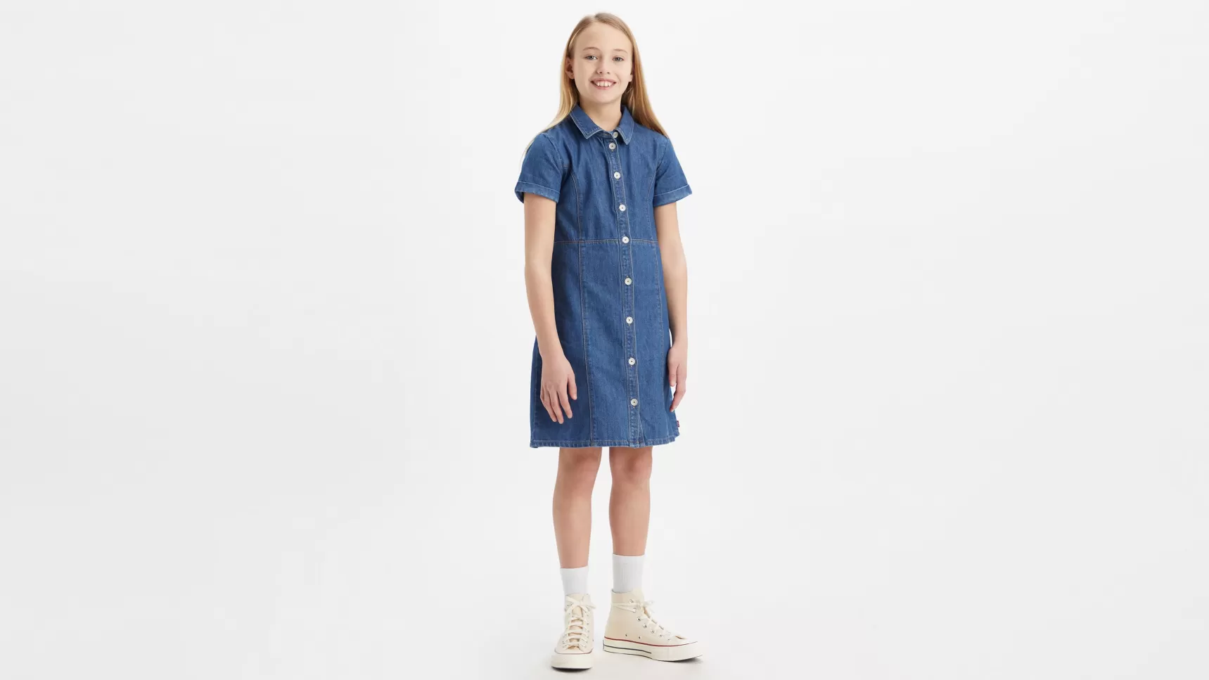 Online Denim Kleedje Met Knoopjes Vooraan Kinderen Tiener