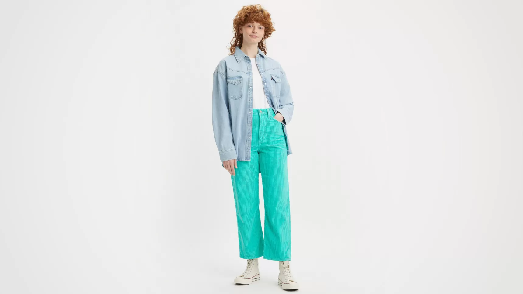 Fashion Ribcage Corduroy Broek Met Rechte Pijpen Tot De Enkel Dames Jeans